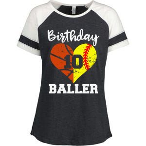 10th Birthday Baller Funny 10 Year Old Softball Basketball Enza Ladies Jersey Colorblock Tee