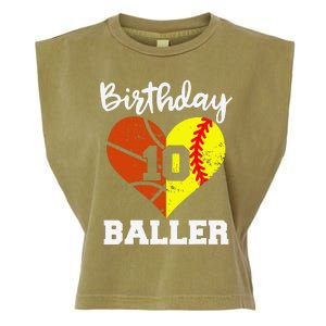 10th Birthday Baller Funny 10 Year Old Softball Basketball Garment-Dyed Women's Muscle Tee