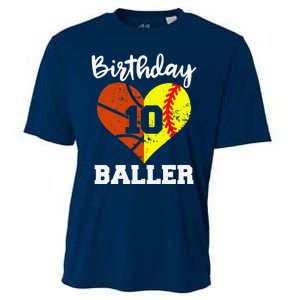 10th Birthday Baller Funny 10 Year Old Softball Basketball Cooling Performance Crew T-Shirt