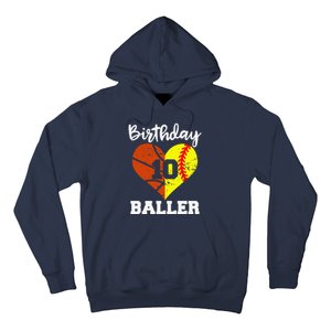 10th Birthday Baller Funny 10 Year Old Softball Basketball Hoodie