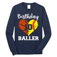 10th Birthday Baller Funny 10 Year Old Softball Basketball Long Sleeve Shirt