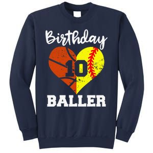 10th Birthday Baller Funny 10 Year Old Softball Basketball Sweatshirt