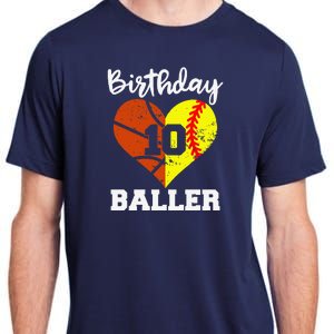 10th Birthday Baller Funny 10 Year Old Softball Basketball Adult ChromaSoft Performance T-Shirt