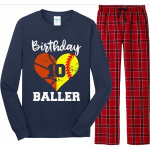 10th Birthday Baller Funny 10 Year Old Softball Basketball Long Sleeve Pajama Set