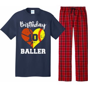 10th Birthday Baller Funny 10 Year Old Softball Basketball Pajama Set