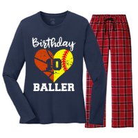 10th Birthday Baller Funny 10 Year Old Softball Basketball Women's Long Sleeve Flannel Pajama Set 