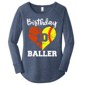 10th Birthday Baller Funny 10 Year Old Softball Basketball Women's Perfect Tri Tunic Long Sleeve Shirt