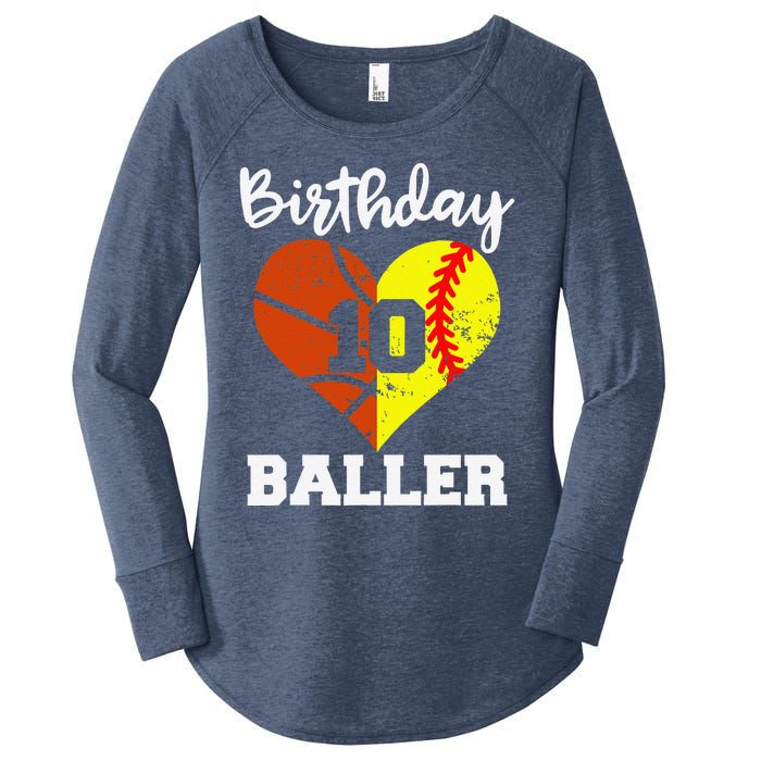 10th Birthday Baller Funny 10 Year Old Softball Basketball Women's Perfect Tri Tunic Long Sleeve Shirt