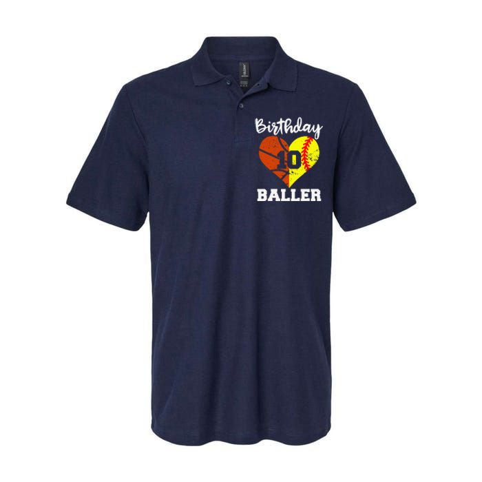 10th Birthday Baller Funny 10 Year Old Softball Basketball Softstyle Adult Sport Polo