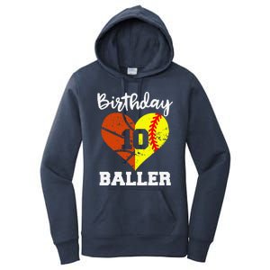 10th Birthday Baller Funny 10 Year Old Softball Basketball Women's Pullover Hoodie