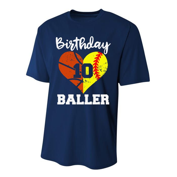 10th Birthday Baller Funny 10 Year Old Softball Basketball Performance Sprint T-Shirt