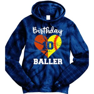 10th Birthday Baller Funny 10 Year Old Softball Basketball Tie Dye Hoodie