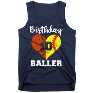 10th Birthday Baller Funny 10 Year Old Softball Basketball Tank Top