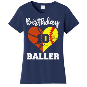 10th Birthday Baller Funny 10 Year Old Softball Basketball Women's T-Shirt