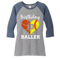 10th Birthday Baller Funny 10 Year Old Softball Basketball Women's Tri-Blend 3/4-Sleeve Raglan Shirt