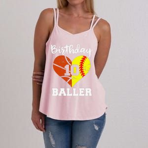 10th Birthday Baller Funny 10 Year Old Softball Basketball Women's Strappy Tank