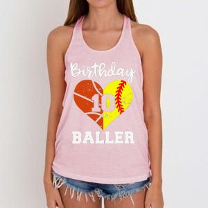 10th Birthday Baller Funny 10 Year Old Softball Basketball Women's Knotted Racerback Tank