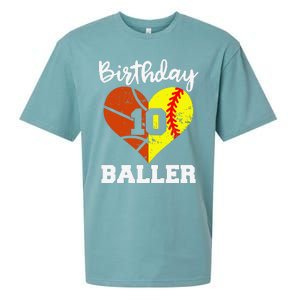 10th Birthday Baller Funny 10 Year Old Softball Basketball Sueded Cloud Jersey T-Shirt