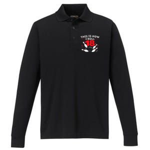 18th Birthday Bowling Lover 18 Years Old Bday Performance Long Sleeve Polo