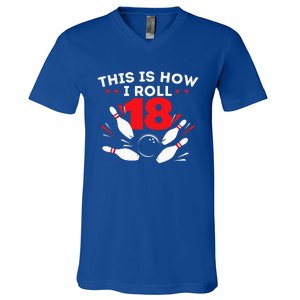 18th Birthday Bowling Lover 18 Years Old Bday V-Neck T-Shirt