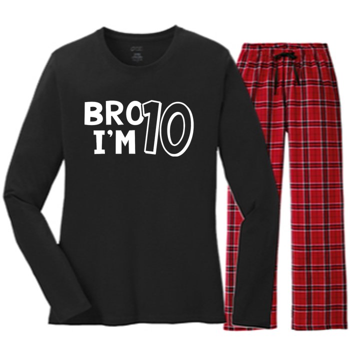 10th Birthday Boy Bro I’m 10 Year Old Ten Tenth Party Women's Long Sleeve Flannel Pajama Set 