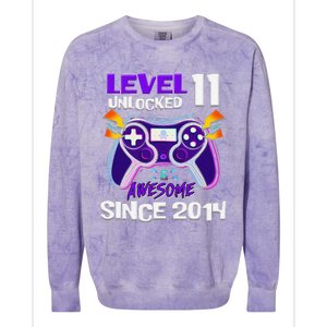 11th Birthday Boy Level 11 Unlocked Awesome Since 2014 Colorblast Crewneck Sweatshirt