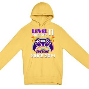 11th Birthday Boy Level 11 Unlocked Awesome Since 2014 Premium Pullover Hoodie