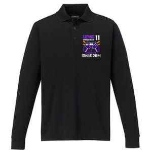 11th Birthday Boy Level 11 Unlocked Awesome Since 2014 Performance Long Sleeve Polo