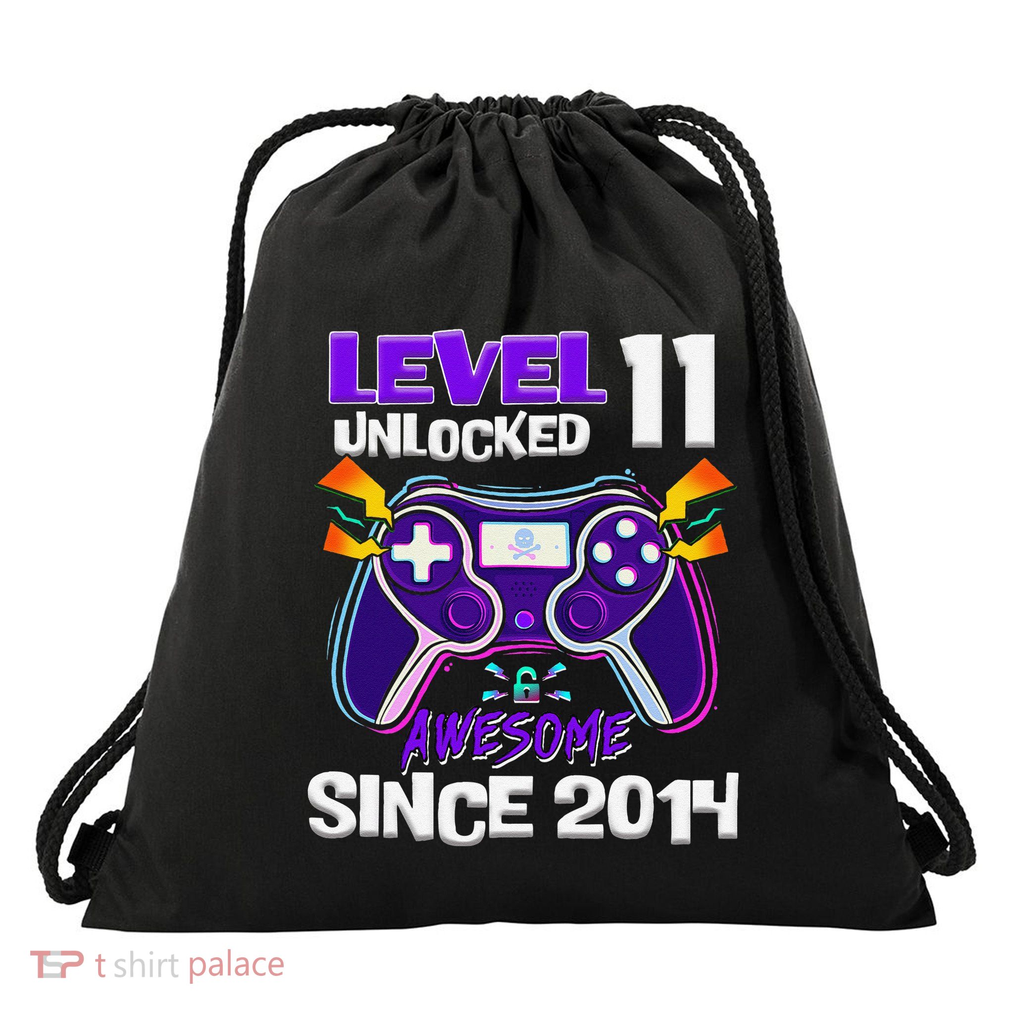 11th Birthday Boy Level 11 Unlocked Awesome Since 2014 Drawstring Bag
