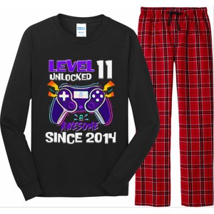 11th Birthday Boy Level 11 Unlocked Awesome Since 2014 Long Sleeve Pajama Set