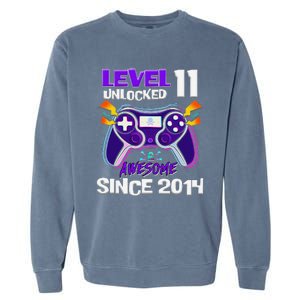 11th Birthday Boy Level 11 Unlocked Awesome Since 2014 Garment-Dyed Sweatshirt