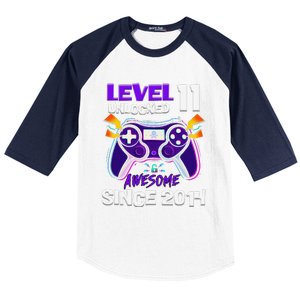 11th Birthday Boy Level 11 Unlocked Awesome Since 2014 Baseball Sleeve Shirt