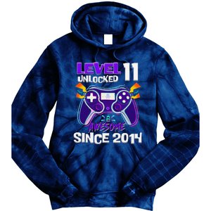 11th Birthday Boy Level 11 Unlocked Awesome Since 2014 Tie Dye Hoodie