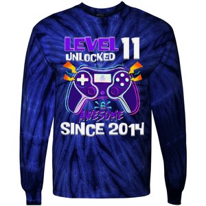 11th Birthday Boy Level 11 Unlocked Awesome Since 2014 Tie-Dye Long Sleeve Shirt