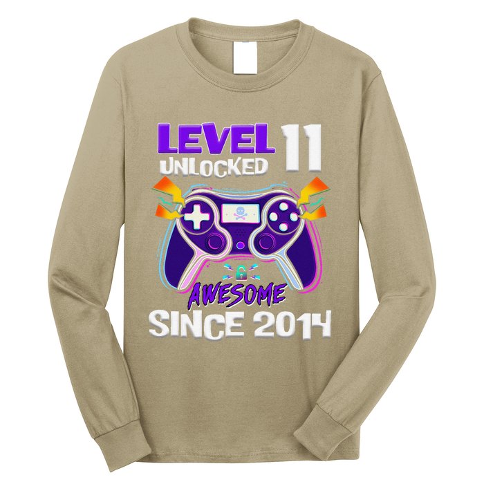 11th Birthday Boy Level 11 Unlocked Awesome Since 2014 Long Sleeve Shirt