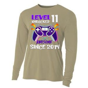 11th Birthday Boy Level 11 Unlocked Awesome Since 2014 Cooling Performance Long Sleeve Crew