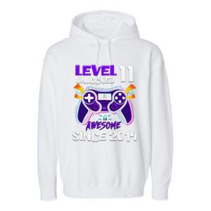 11th Birthday Boy Level 11 Unlocked Awesome Since 2014 Garment-Dyed Fleece Hoodie