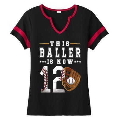 12th Birthday Baseball Boy Twelve Year Old Baseball Player Ladies Halftime Notch Neck Tee