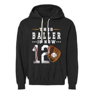 12th Birthday Baseball Boy Twelve Year Old Baseball Player Garment-Dyed Fleece Hoodie