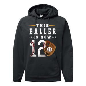 12th Birthday Baseball Boy Twelve Year Old Baseball Player Performance Fleece Hoodie