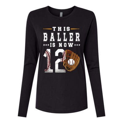 12th Birthday Baseball Boy Twelve Year Old Baseball Player Womens Cotton Relaxed Long Sleeve T-Shirt