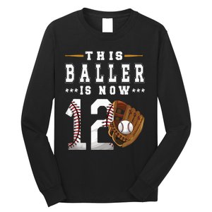 12th Birthday Baseball Boy Twelve Year Old Baseball Player Long Sleeve Shirt