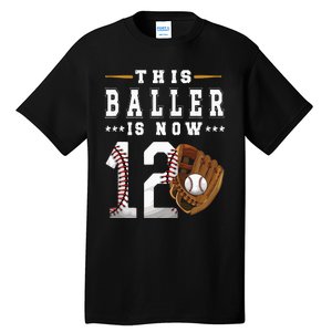 12th Birthday Baseball Boy Twelve Year Old Baseball Player Tall T-Shirt