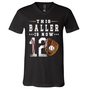 12th Birthday Baseball Boy Twelve Year Old Baseball Player V-Neck T-Shirt