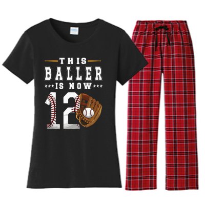 12th Birthday Baseball Boy Twelve Year Old Baseball Player Women's Flannel Pajama Set