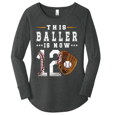 12th Birthday Baseball Boy Twelve Year Old Baseball Player Women's Perfect Tri Tunic Long Sleeve Shirt