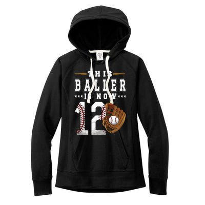 12th Birthday Baseball Boy Twelve Year Old Baseball Player Women's Fleece Hoodie