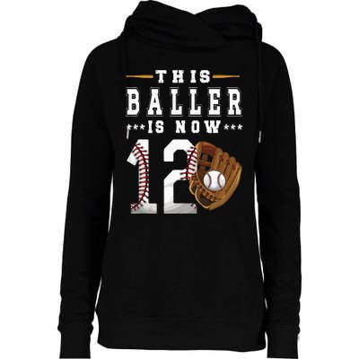 12th Birthday Baseball Boy Twelve Year Old Baseball Player Womens Funnel Neck Pullover Hood