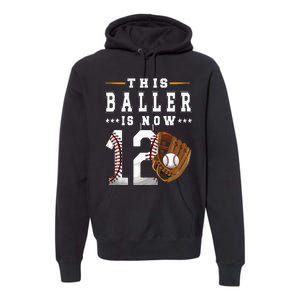 12th Birthday Baseball Boy Twelve Year Old Baseball Player Premium Hoodie