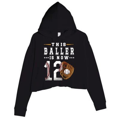 12th Birthday Baseball Boy Twelve Year Old Baseball Player Crop Fleece Hoodie